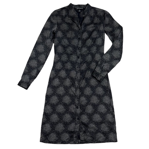 Club Monaco 100% Silk Long-sleeve Black Patterned Pleated Midi Dress Size 0 - Picture 1 of 8